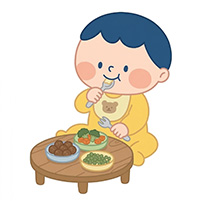 大人の食事を真似るイラスト